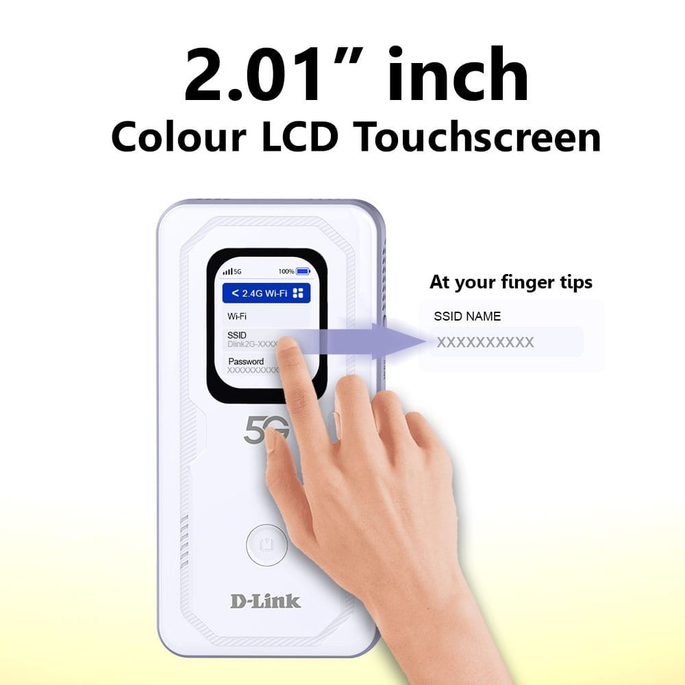D-Link DWR-U2100 skrin sentuh warna 2.01 inci untuk urus WiFi, SSID dan kata laluan